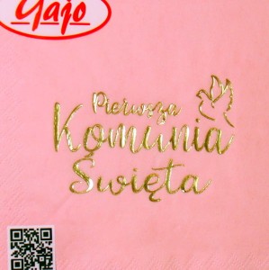 Serwetki komunijne Gajo - złoty motyw na różowym tle