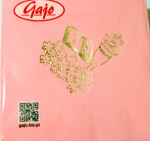 Serwetki komunijne Gajo - złoty motyw na różowym tle