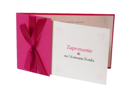 Zaproszenia komunijne z kokardą, różowy