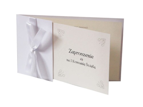  Zaproszenia komunijne z kokardą, biały